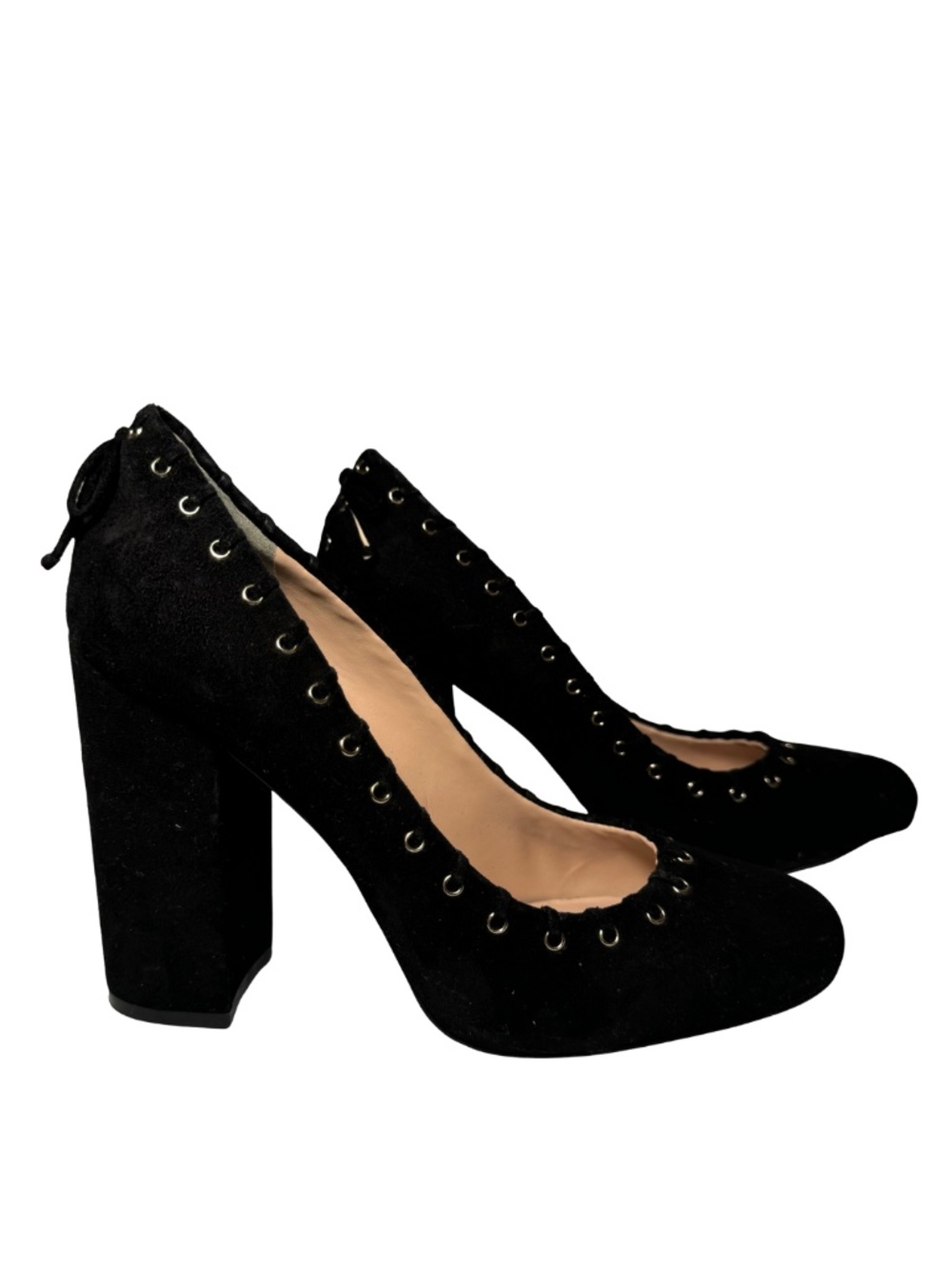 Karl Lagerfeld Paris Black Suede Lace-Up Block Heel Pumps Women's Size 9